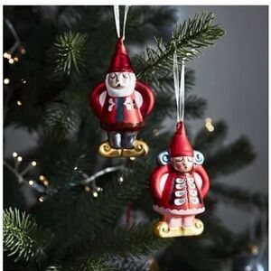 IKEA VINTERFINT Hanging Ornaments Mrs. and Mr. Santa Claus Glass Red 2 Ornaments